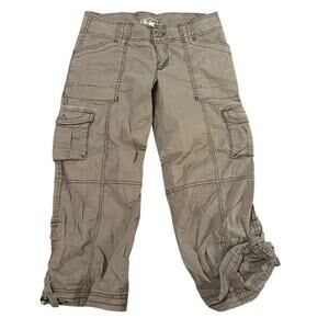 Vtg Hollister Juniors Low Rise Cargo Capri Y2K Small Brown Stretch 28x22 Preppy